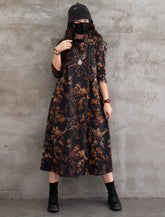 Vintage Floral Printed  Casual Midi Dress